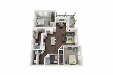 Floor plan for 2 beds, 2 baths, 1197 sqft